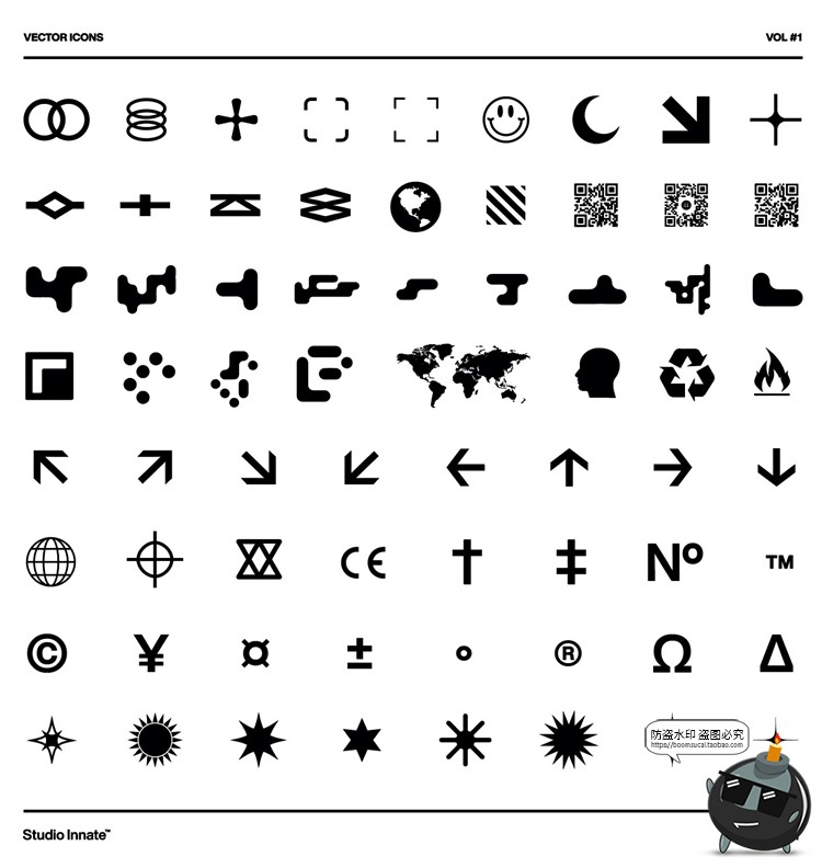 图片[1]-潮流地下小众电音个性酸性脏标机能风图标标志图形图案AI矢量素材-设计猿