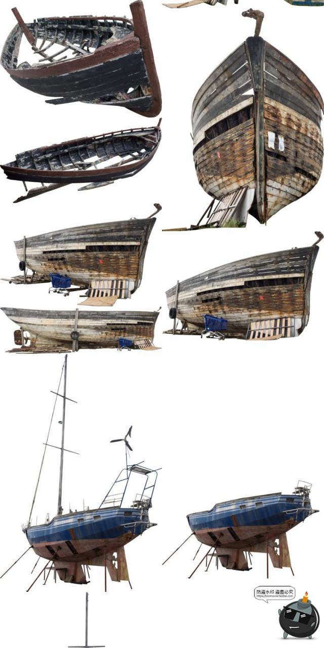 图片[2]-沉船残骸废弃船只木船渔船游艇装饰参考场景后期合成PNG免抠素材-设计猿