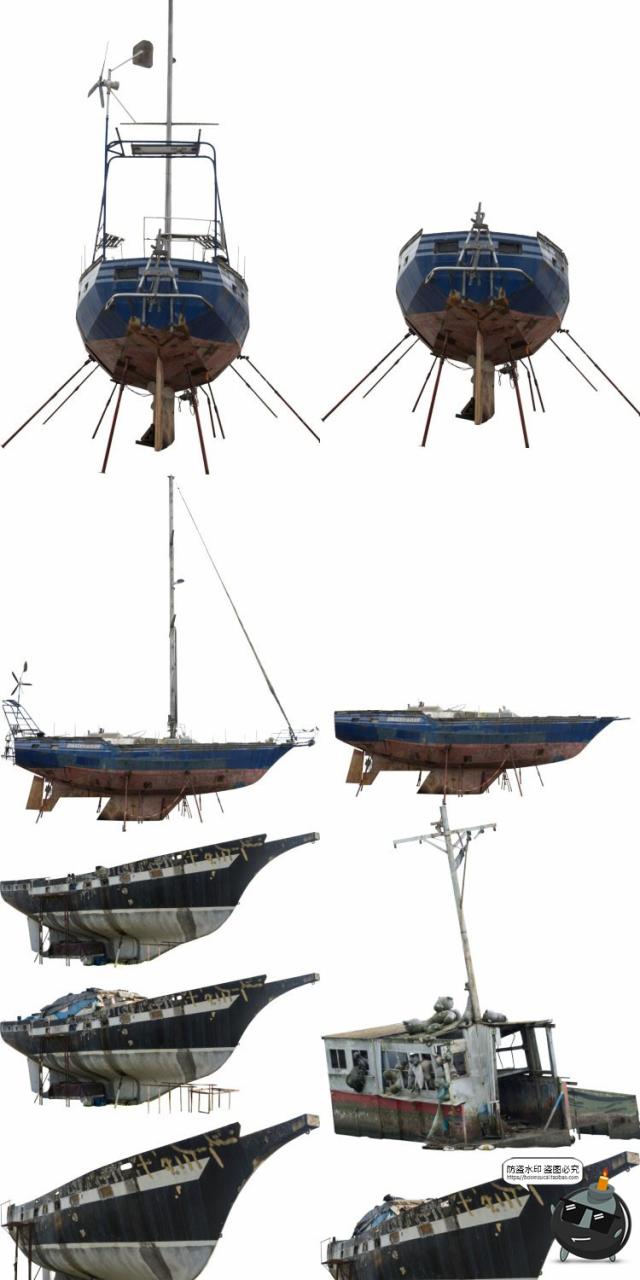 图片[3]-沉船残骸废弃船只木船渔船游艇装饰参考场景后期合成PNG免抠素材-设计猿