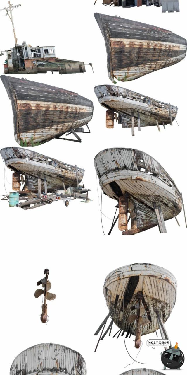 图片[5]-沉船残骸废弃船只木船渔船游艇装饰参考场景后期合成PNG免抠素材-设计猿