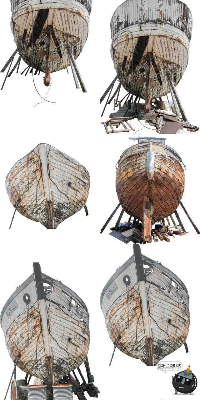 图片[6]-沉船残骸废弃船只木船渔船游艇装饰参考场景后期合成PNG免抠素材-设计猿