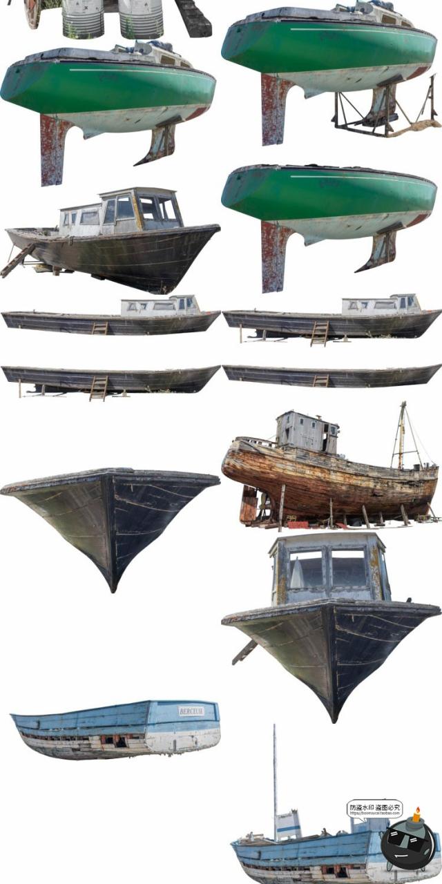 图片[7]-沉船残骸废弃船只木船渔船游艇装饰参考场景后期合成PNG免抠素材-设计猿