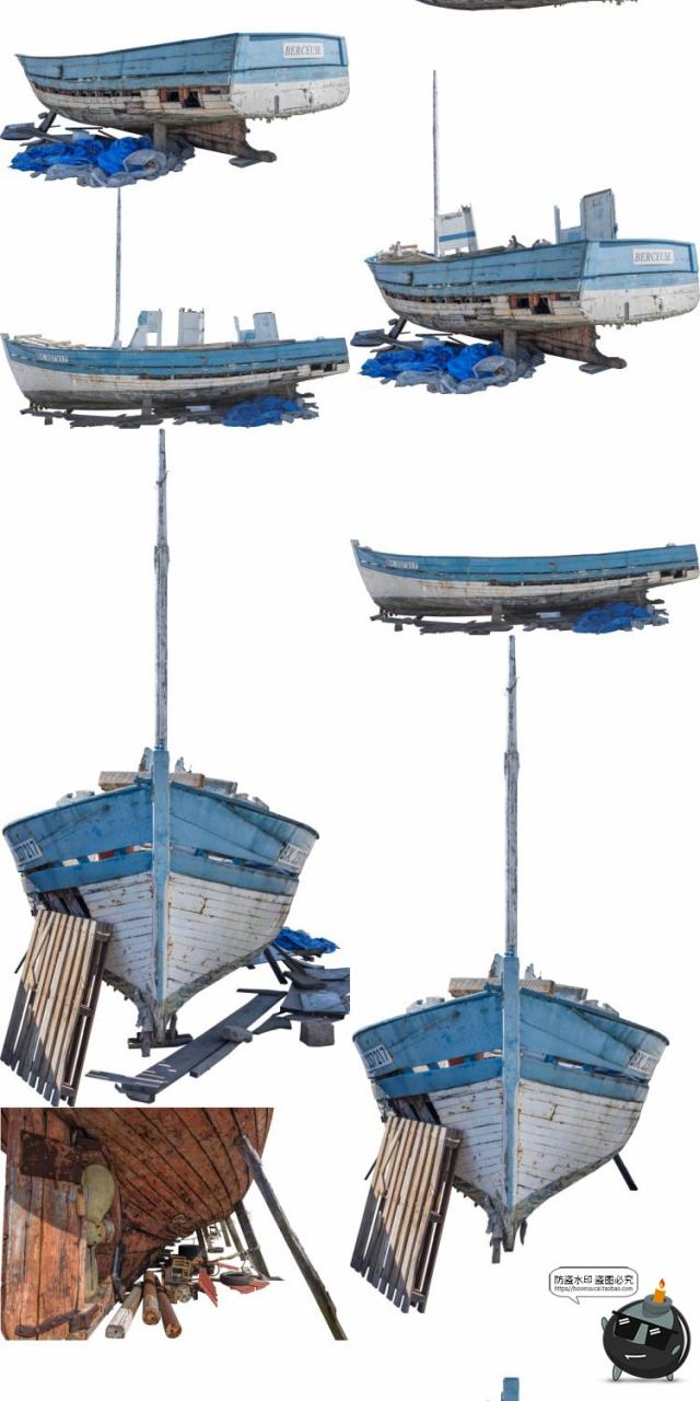 图片[8]-沉船残骸废弃船只木船渔船游艇装饰参考场景后期合成PNG免抠素材-设计猿