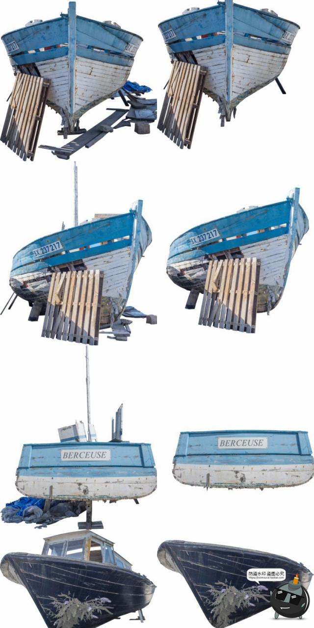 图片[9]-沉船残骸废弃船只木船渔船游艇装饰参考场景后期合成PNG免抠素材-设计猿