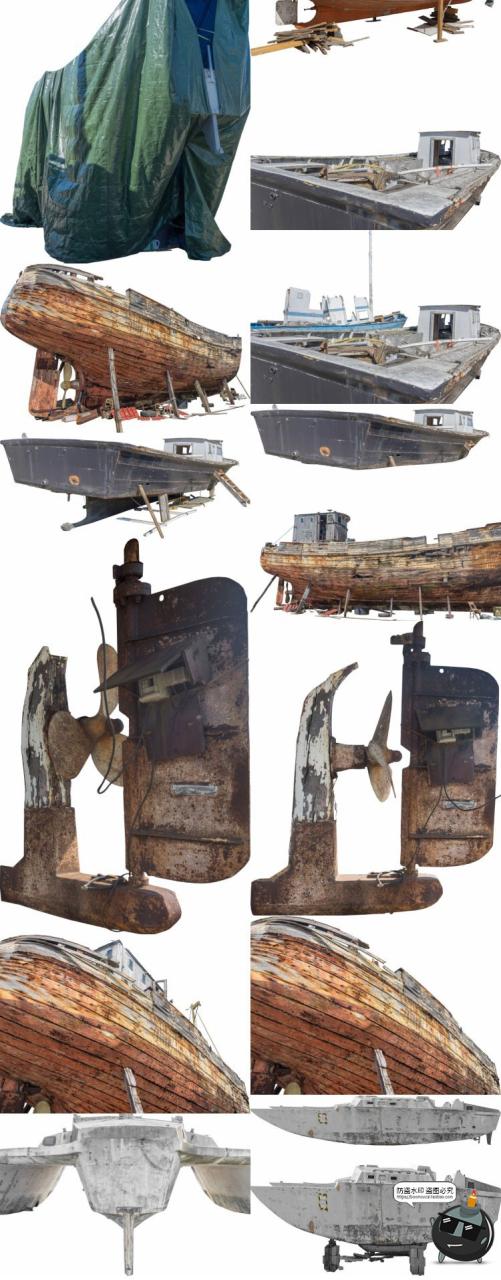图片[11]-沉船残骸废弃船只木船渔船游艇装饰参考场景后期合成PNG免抠素材-设计猿