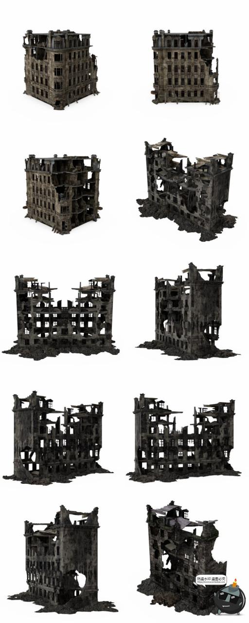 图片[2]-废墟破旧房子建筑残破楼房战争战场后期合成场景PNG免抠PSD素材-设计猿