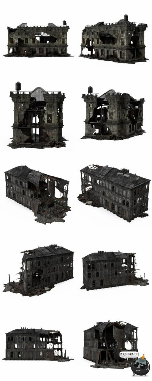 图片[4]-废墟破旧房子建筑残破楼房战争战场后期合成场景PNG免抠PSD素材-设计猿