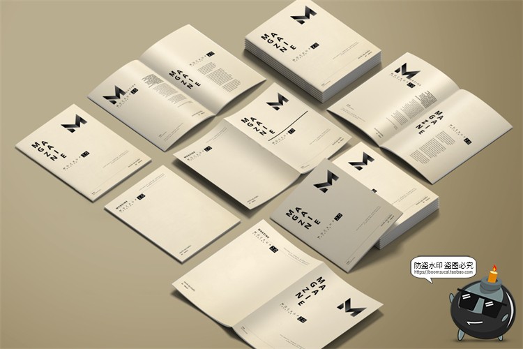 图片[5]-A4骑马订杂志宣传画册封面展开等距排列展示贴图样机PSD模板素材-设计猿