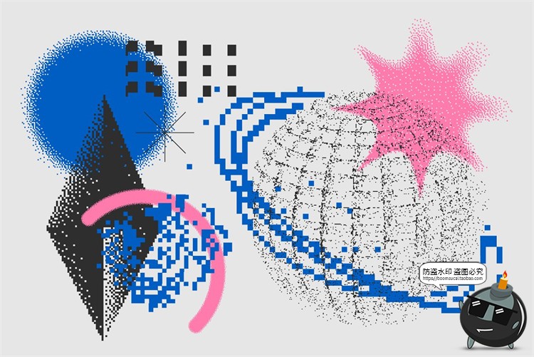 图片[2]-复古派蒸汽波未来颗粒感半调风像素图形装饰PNG免抠AI矢量素材-设计猿