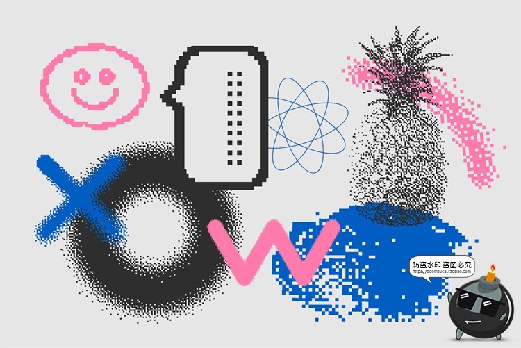 图片[3]-复古派蒸汽波未来颗粒感半调风像素图形装饰PNG免抠AI矢量素材-设计猿