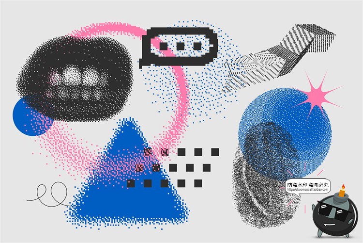 图片[4]-复古派蒸汽波未来颗粒感半调风像素图形装饰PNG免抠AI矢量素材-设计猿
