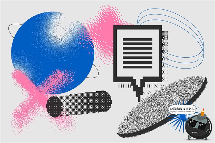 图片[6]-复古派蒸汽波未来颗粒感半调风像素图形装饰PNG免抠AI矢量素材-设计猿