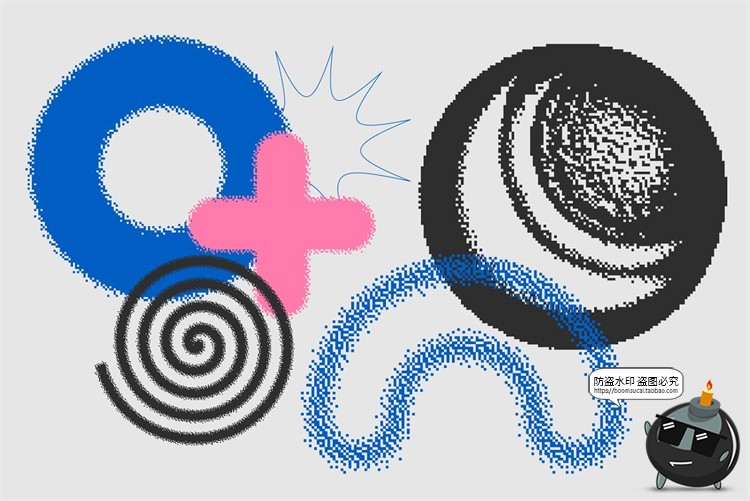 图片[11]-复古派蒸汽波未来颗粒感半调风像素图形装饰PNG免抠AI矢量素材-设计猿