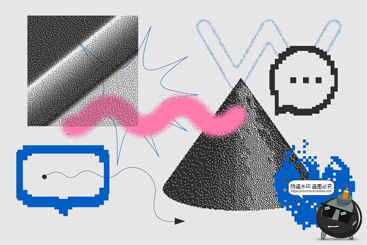 图片[13]-复古派蒸汽波未来颗粒感半调风像素图形装饰PNG免抠AI矢量素材-设计猿