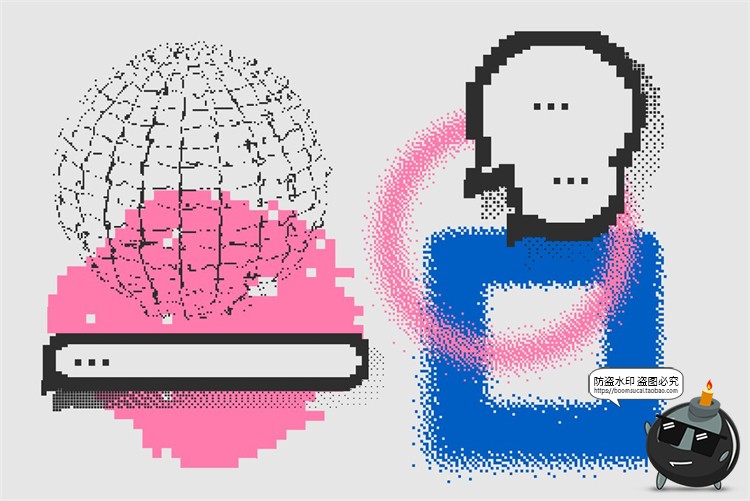 图片[14]-复古派蒸汽波未来颗粒感半调风像素图形装饰PNG免抠AI矢量素材-设计猿