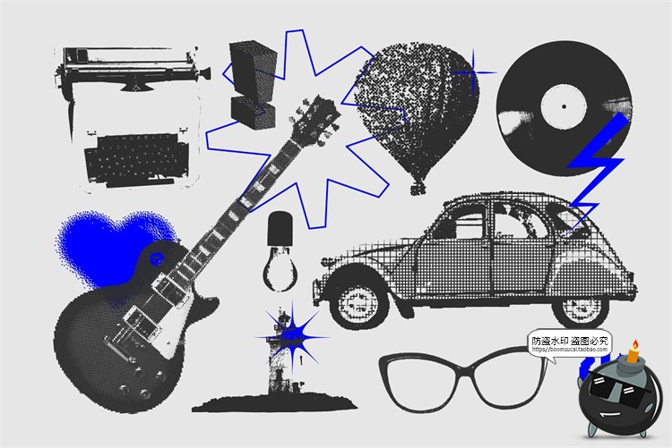 图片[6]-复古蒸汽波粗野艺术半色调颗粒感图形装饰元素AI矢量PNG免抠素材-设计猿