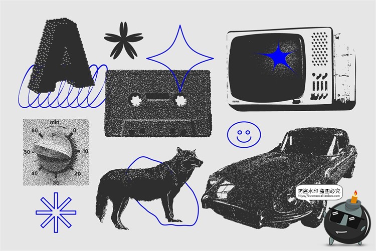 图片[7]-复古蒸汽波粗野艺术半色调颗粒感图形装饰元素AI矢量PNG免抠素材-设计猿