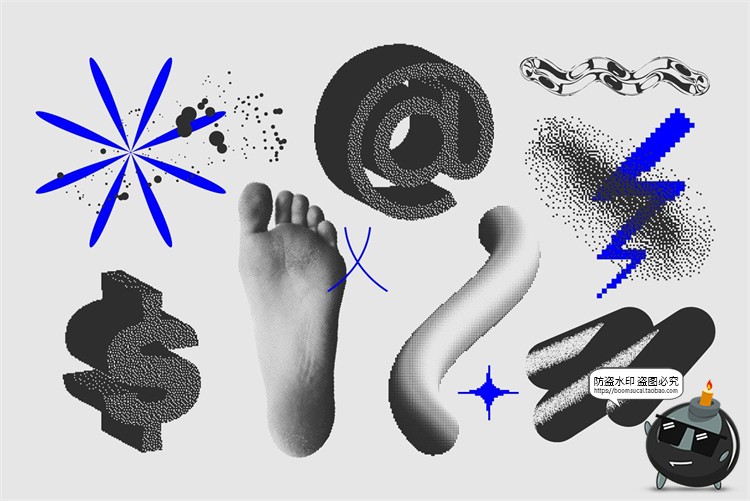 图片[8]-复古蒸汽波粗野艺术半色调颗粒感图形装饰元素AI矢量PNG免抠素材-设计猿