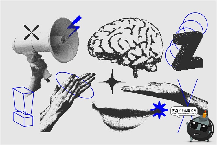 图片[9]-复古蒸汽波粗野艺术半色调颗粒感图形装饰元素AI矢量PNG免抠素材-设计猿