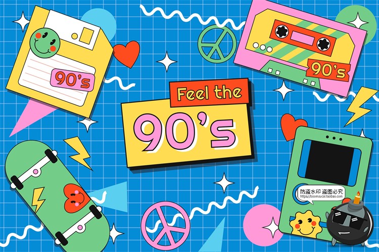 图片[2]-新复古卡通趣味90年代插画标签图案装饰元素海报排版AI矢量素材-设计猿