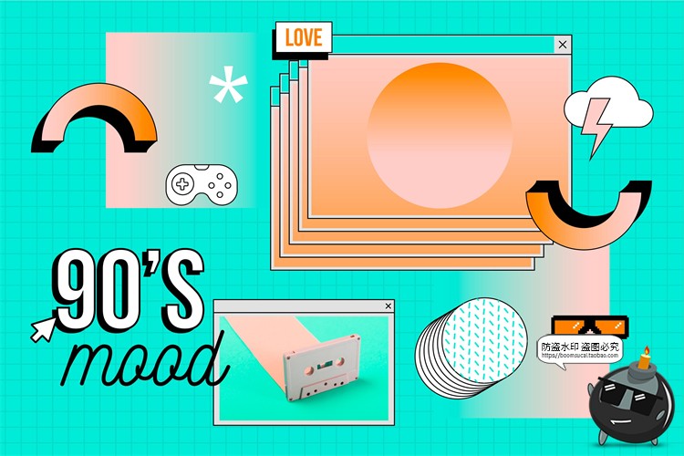 图片[3]-新复古卡通趣味90年代插画标签图案装饰元素海报排版AI矢量素材-设计猿