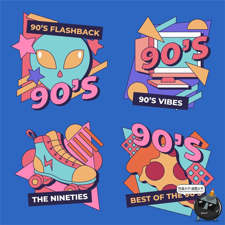 图片[7]-新复古卡通趣味90年代插画标签图案装饰元素海报排版AI矢量素材-设计猿