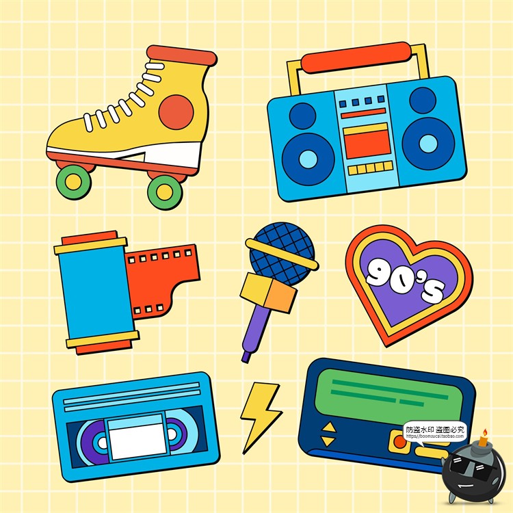 图片[11]-新复古卡通趣味90年代插画标签图案装饰元素海报排版AI矢量素材-设计猿