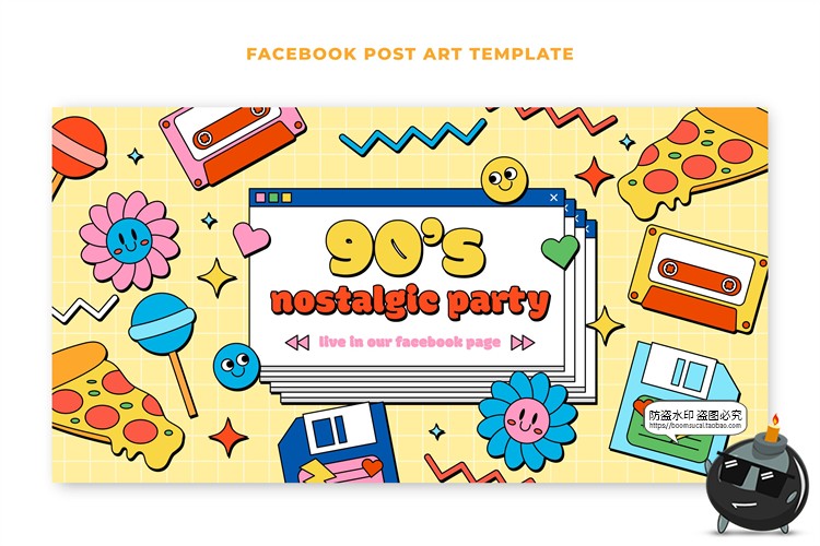 图片[14]-新复古卡通趣味90年代插画标签图案装饰元素海报排版AI矢量素材-设计猿