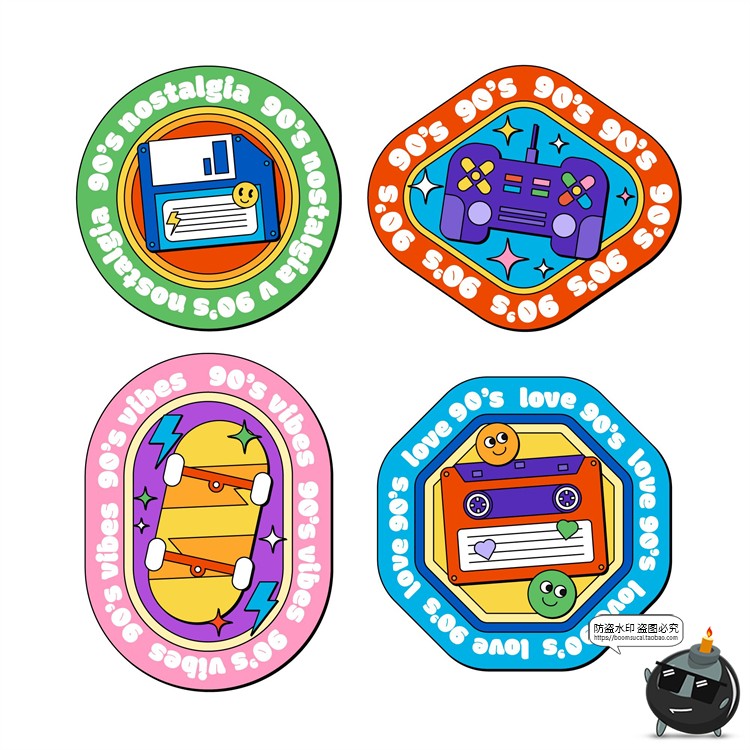 图片[18]-新复古卡通趣味90年代插画标签图案装饰元素海报排版AI矢量素材-设计猿