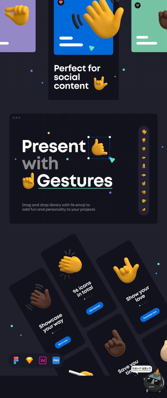 图片[3]-Q版可爱手势OK大拇指贊鼓掌摊手指拿捏姿势PNG免抠图3D图标UI素材-设计猿