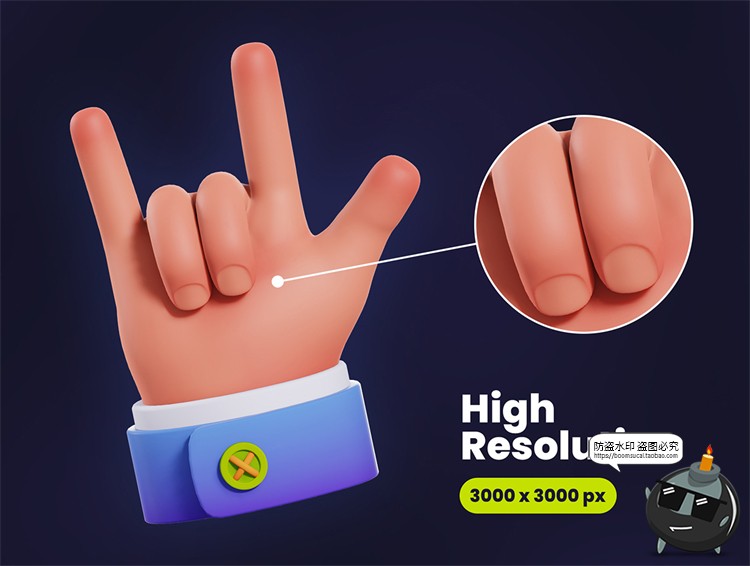 图片[3]-卡通可爱Q版3D剪刀OK手掌手势插图APP UI元素插画PNG免抠图素材-设计猿