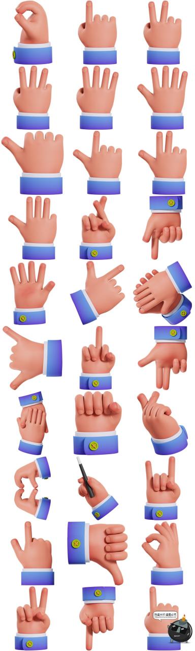 图片[5]-卡通可爱Q版3D剪刀OK手掌手势插图APP UI元素插画PNG免抠图素材-设计猿