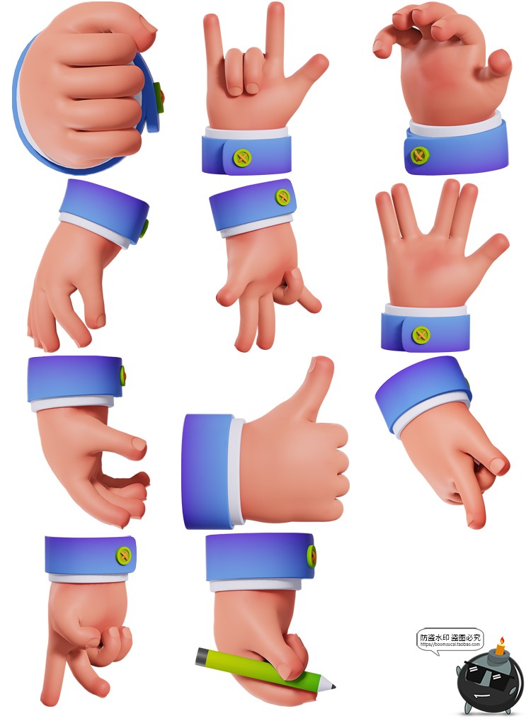 图片[6]-卡通可爱Q版3D剪刀OK手掌手势插图APP UI元素插画PNG免抠图素材-设计猿