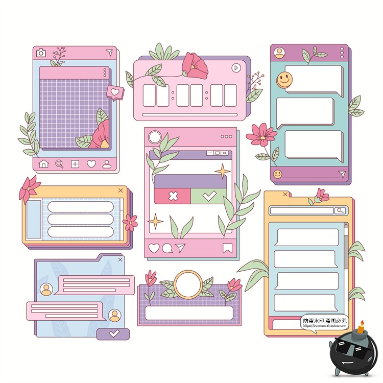 图片[2]-复古Y2K电脑窗口界面标签边框装饰元素卡通可爱表格AI矢量素材-设计猿