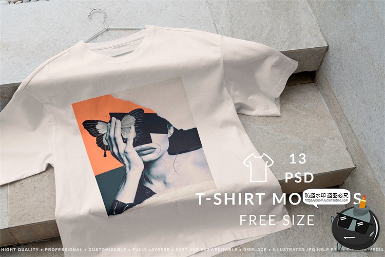 图片[1]-宽松T恤短袖服装户外场景模拟样机mockup智能贴图psd模版PS素材-设计猿