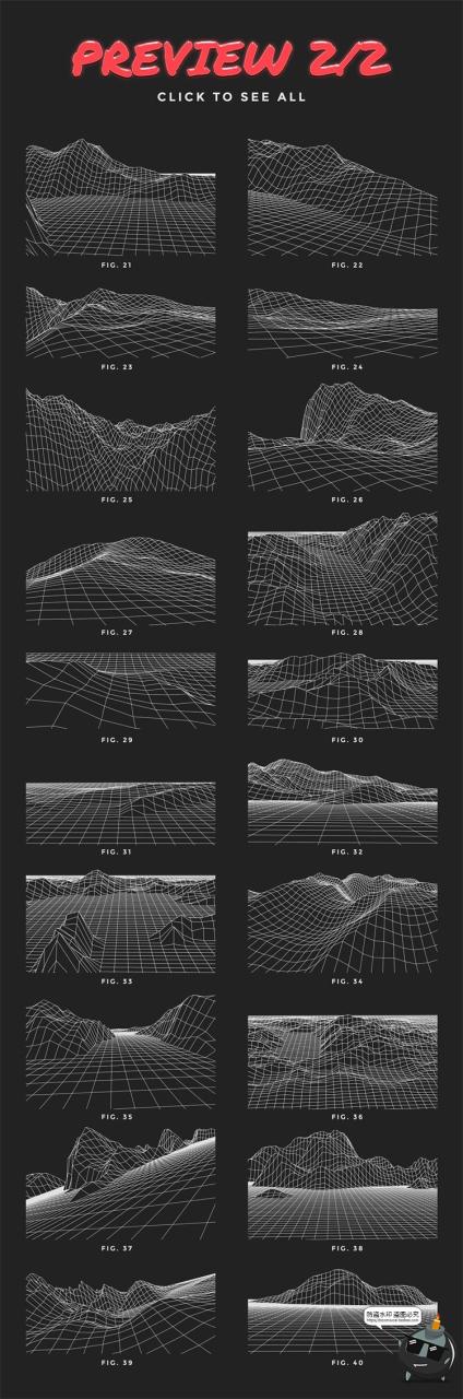 图片[3]-蒸汽波赛博朋克抽象山峰未来科幻山脉网格纹理背景AI矢量PNG素材-设计猿