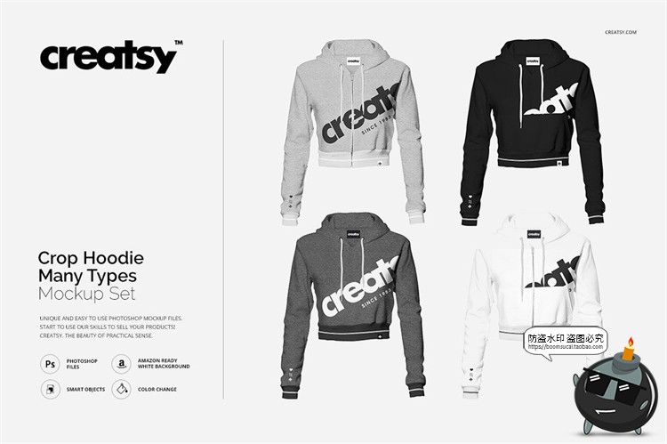 图片[1]-女高腰长袖连帽衫卫衣服装外套上衣贴图样机效果展示PSD模板素材-设计猿