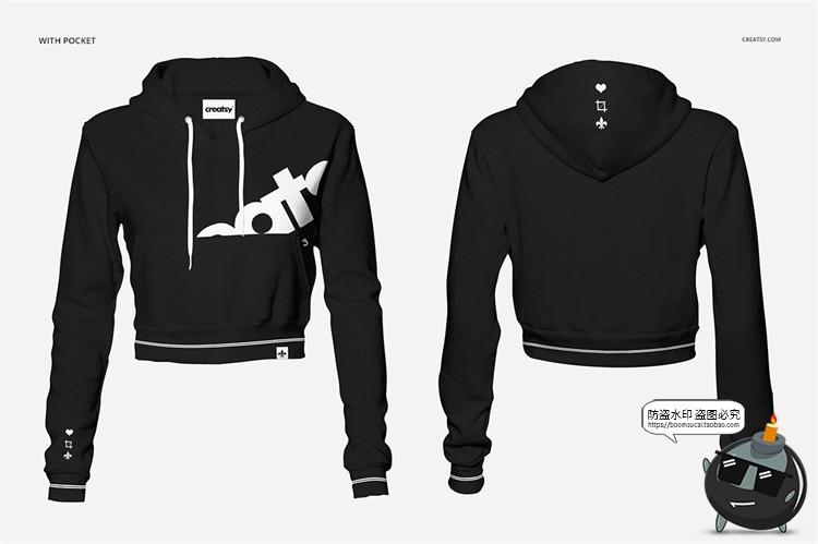 图片[2]-女高腰长袖连帽衫卫衣服装外套上衣贴图样机效果展示PSD模板素材-设计猿