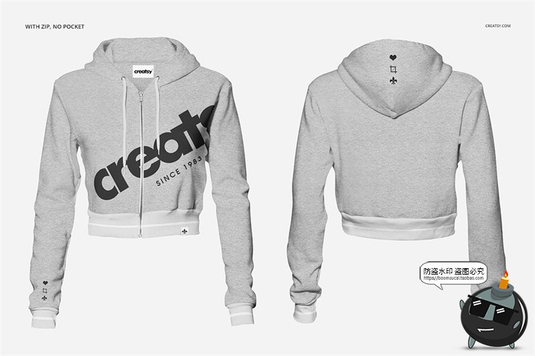 图片[3]-女高腰长袖连帽衫卫衣服装外套上衣贴图样机效果展示PSD模板素材-设计猿