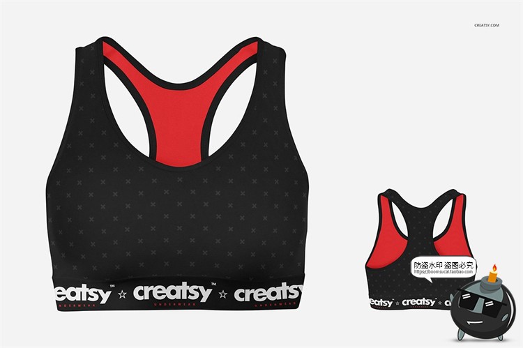 图片[1]-女款运动健身紧身内衣背心印花图案贴图样机展示效果PSD模板素材-设计猿