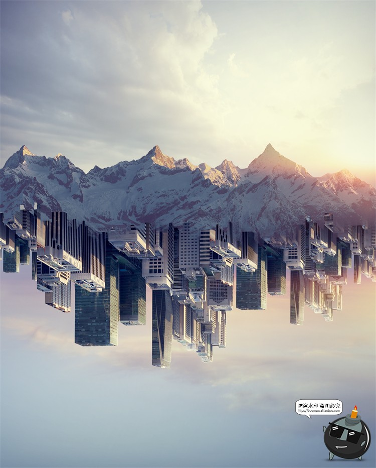 图片[1]-城市大楼大厦房地产立体科技背景后期合成创意广告PSD模板素材-设计猿