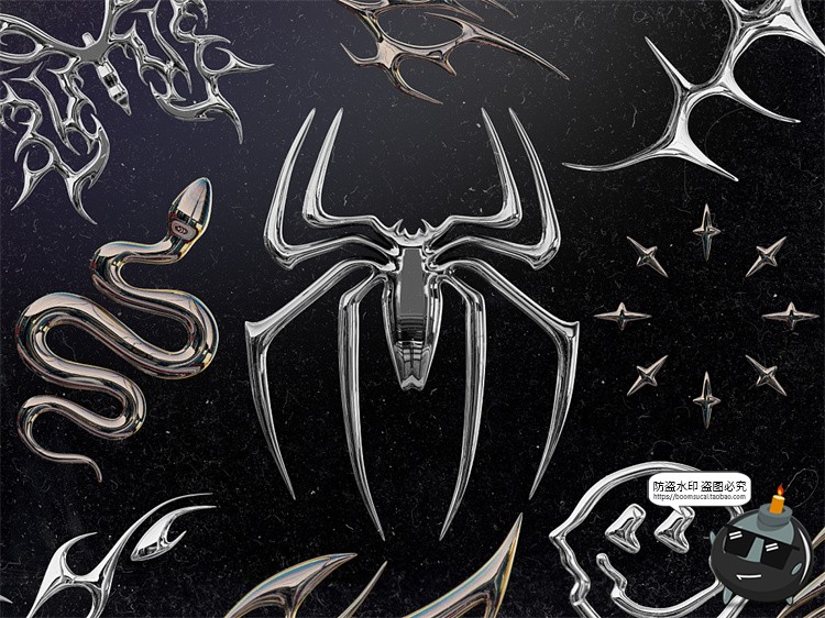 图片[5]-复古金属镀铬酸性故障街头摇滚时尚荆棘潮牌图案PNG免抠图片素材-设计猿