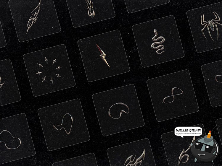 图片[6]-复古金属镀铬酸性故障街头摇滚时尚荆棘潮牌图案PNG免抠图片素材-设计猿