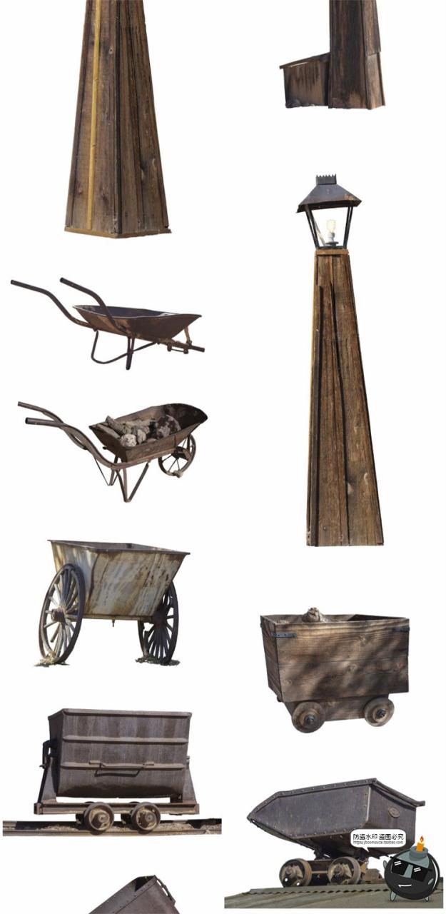 图片[5]-西部马车古老农场牧场工地推车场景道具装饰元素后期合成PNG素材-设计猿