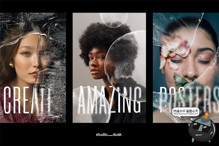 图片[3]-冰冻冻结特效冰块冰爽冰层失真创意效果海报滤镜PSD模板样机素材-设计猿