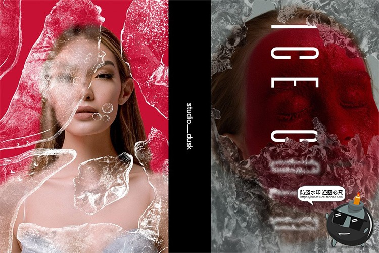 图片[5]-冰冻冻结特效冰块冰爽冰层失真创意效果海报滤镜PSD模板样机素材-设计猿