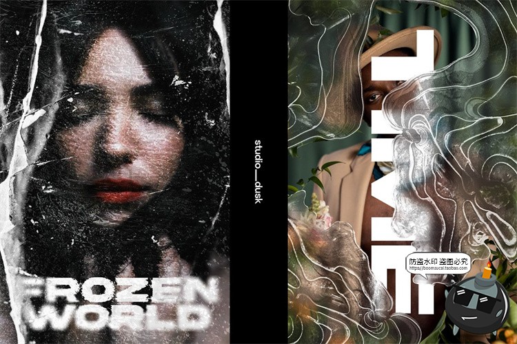 图片[7]-冰冻冻结特效冰块冰爽冰层失真创意效果海报滤镜PSD模板样机素材-设计猿