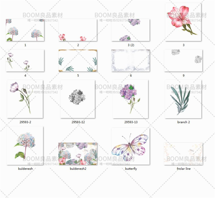 图片[2]-紫色花朵优雅唯美彩色蝴蝶手绘植物浪漫元素PNG免抠元素设计素材-设计猿