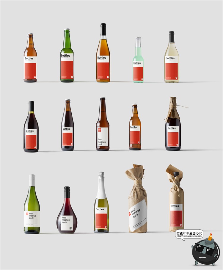 图片[2]-透明玻璃啤酒红酒香槟调味罐酒瓶酒标包装贴图样机PSD模板PS素材-设计猿