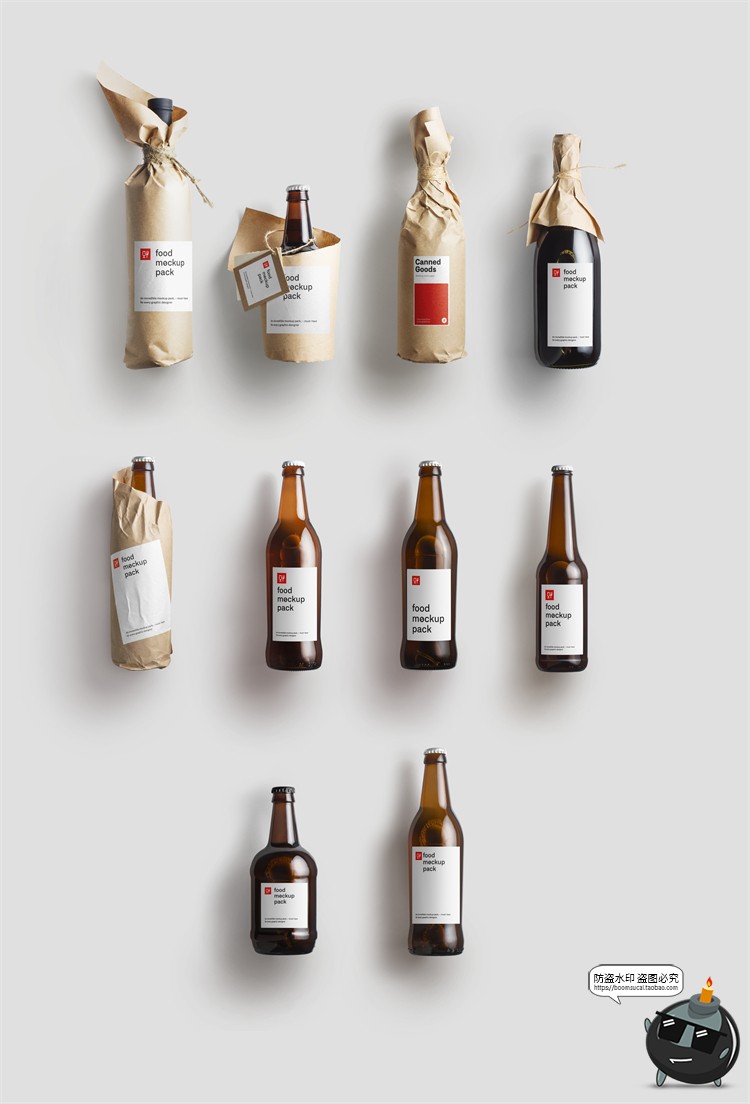 图片[3]-透明玻璃啤酒红酒香槟调味罐酒瓶酒标包装贴图样机PSD模板PS素材-设计猿